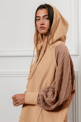 BiBi Half Zip French Terry Hoodie with Kint Sleeves OutfitFlow