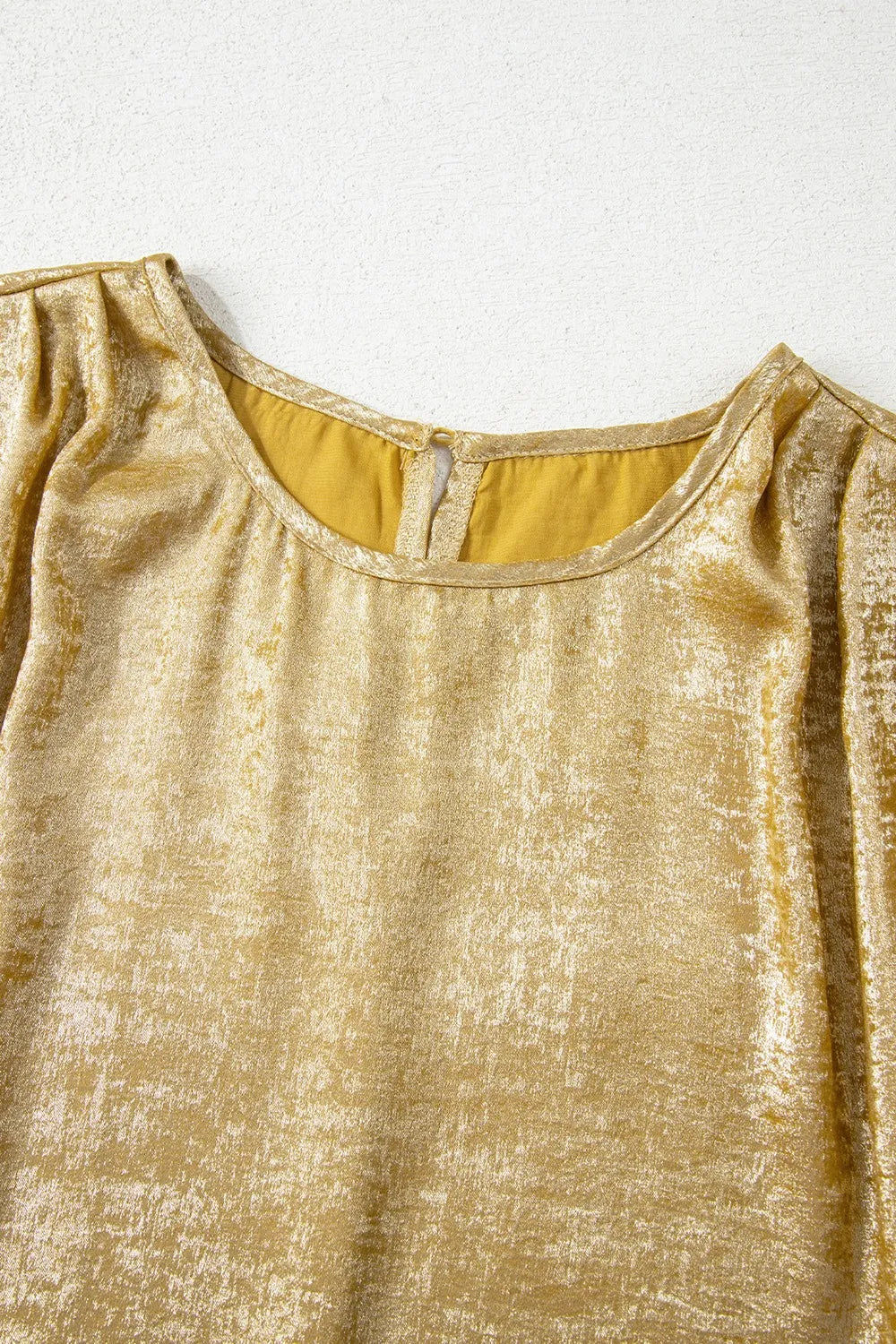 Metallic Gold Short Sleeve Casual Blouse OutfitFlow