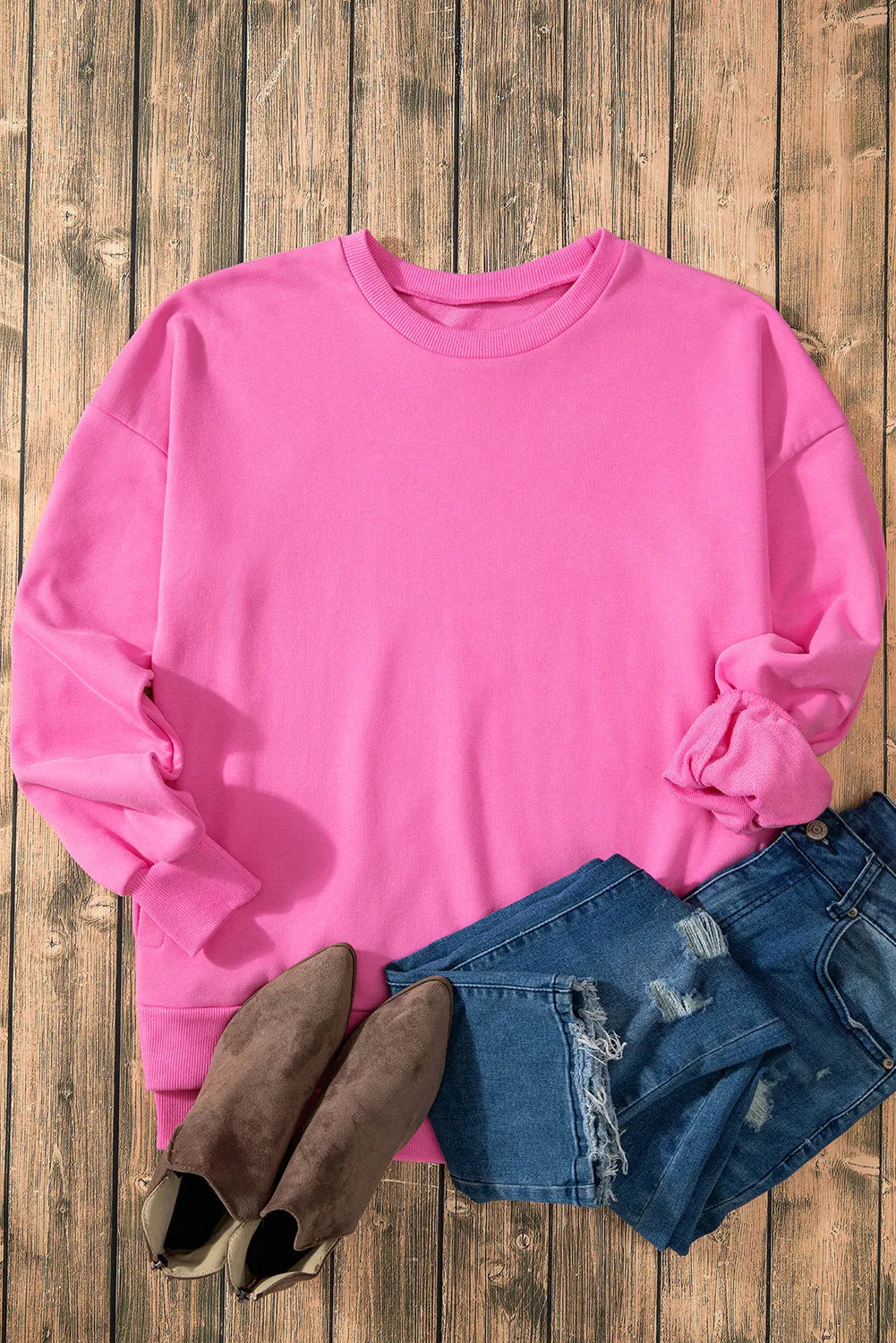 Outfit Flow - High-Low Round Neck Long Sleeve Sweatshirt