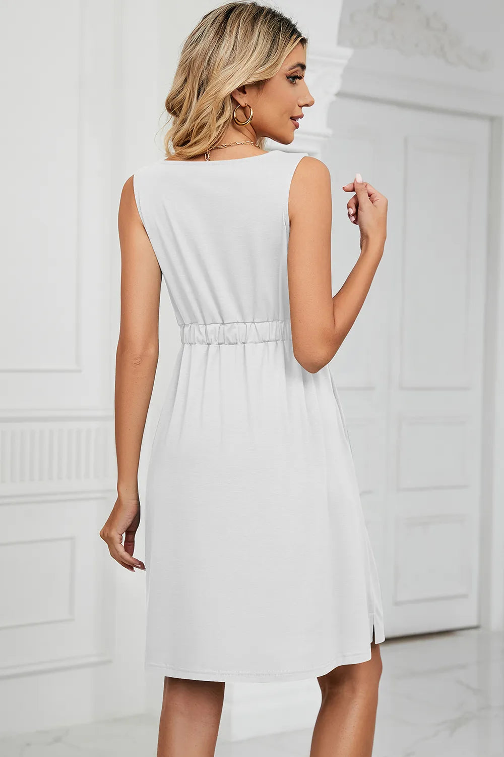 Buttoned Wide Strap Mini Dress OutfitFlow