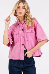 Mittoshop Mineral Wash Boxy Short Sleeve Button Down Shirt OutfitFlow