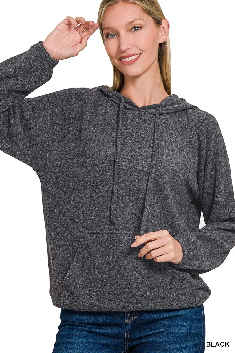 Zenana Brushed Hacci Melange Hooded Sweater OutfitFlow