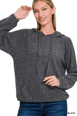 Zenana Brushed Hacci Melange Hooded Sweater OutfitFlow