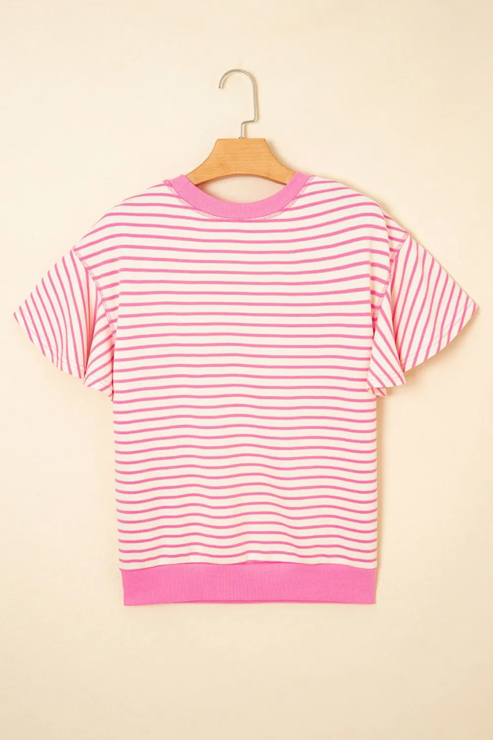 Striped Flounce Sleeve Casual Blouse OutfitFlow