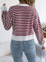 Striped Button-Up Cropped Cardigan OutfitFlow