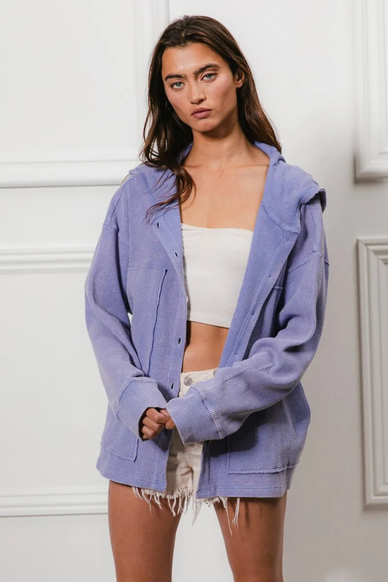 BiBi Washed Waffle Thermal Hooded Jacket OutfitFlow