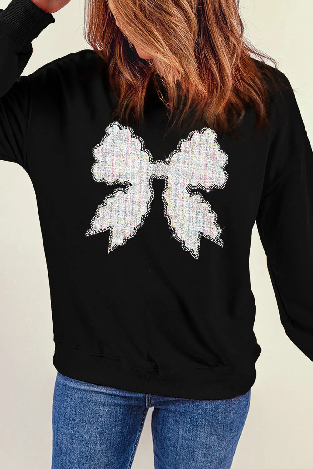 Outfit Flow - Contrast Bow Round Neck Long Sleeve Sweatshirt