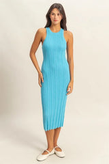 HYFVE Round Neck Bodycon Ribbed Knit Dress BLUE OutfitFlow