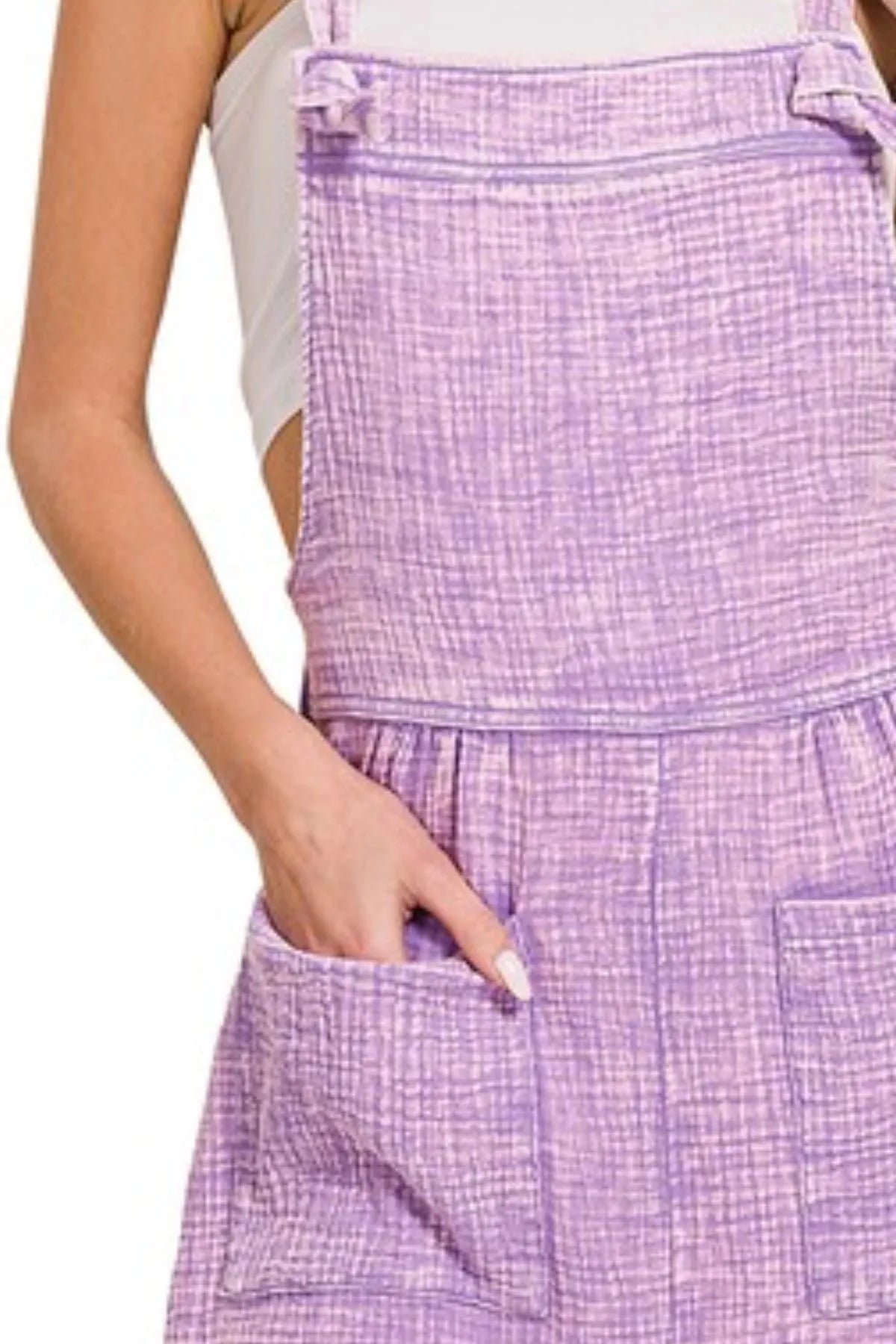 Zenana Woven Double Gauze Acid Washed Romper OutfitFlow