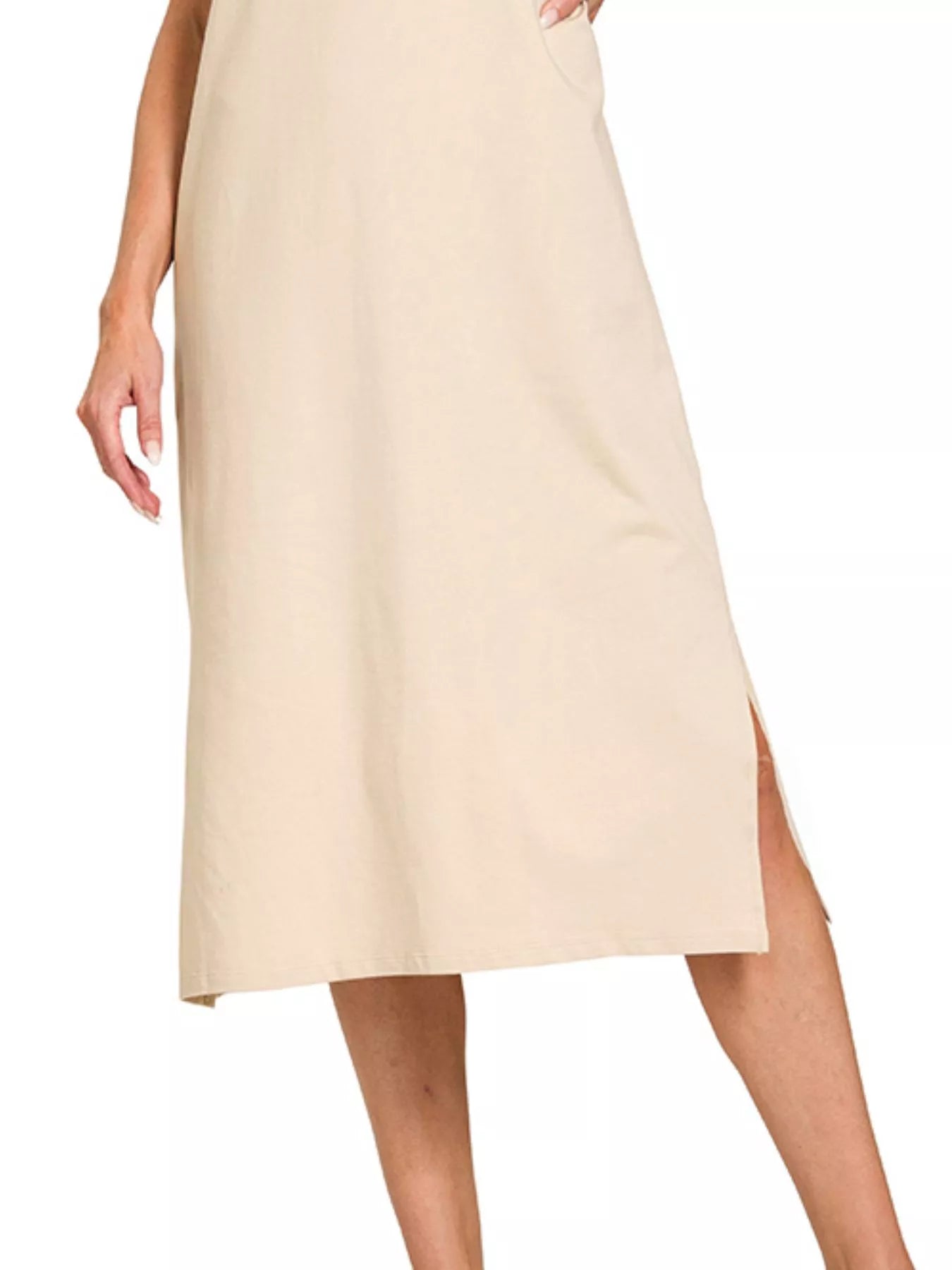 Zenana Round Neck Side Slit Midi Dress OutfitFlow