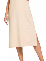 Zenana Round Neck Side Slit Midi Dress OutfitFlow