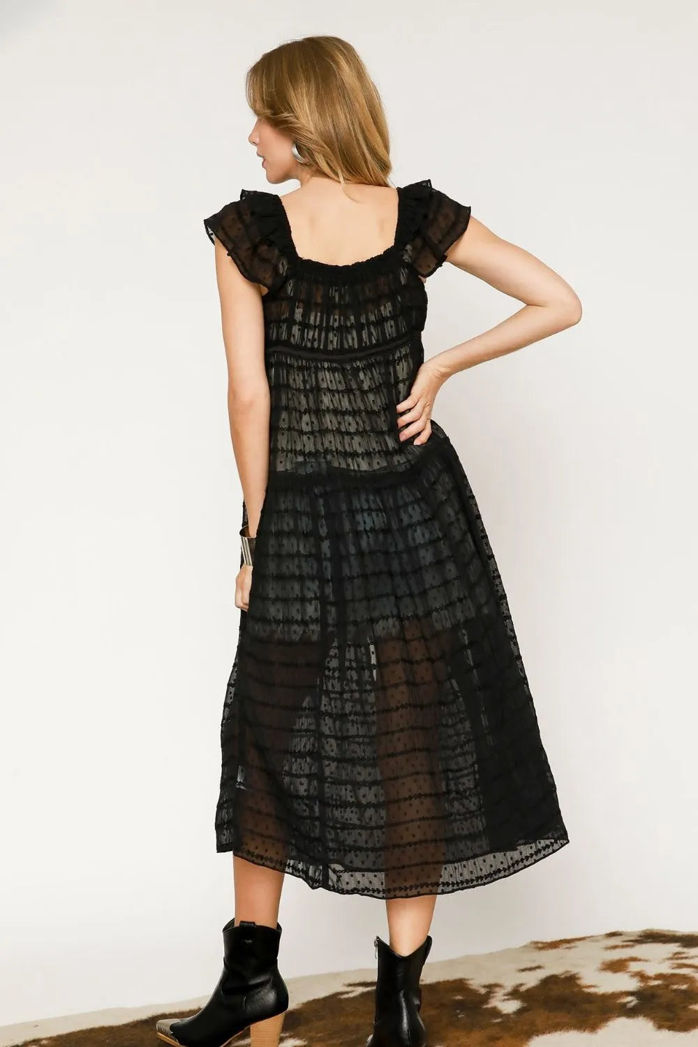 Umgee Sheer Lace Ruffled Cap Sleeve Cover Up OutfitFlow