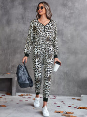 Leopard Long Sleeve Top and Pants Set OutfitFlow