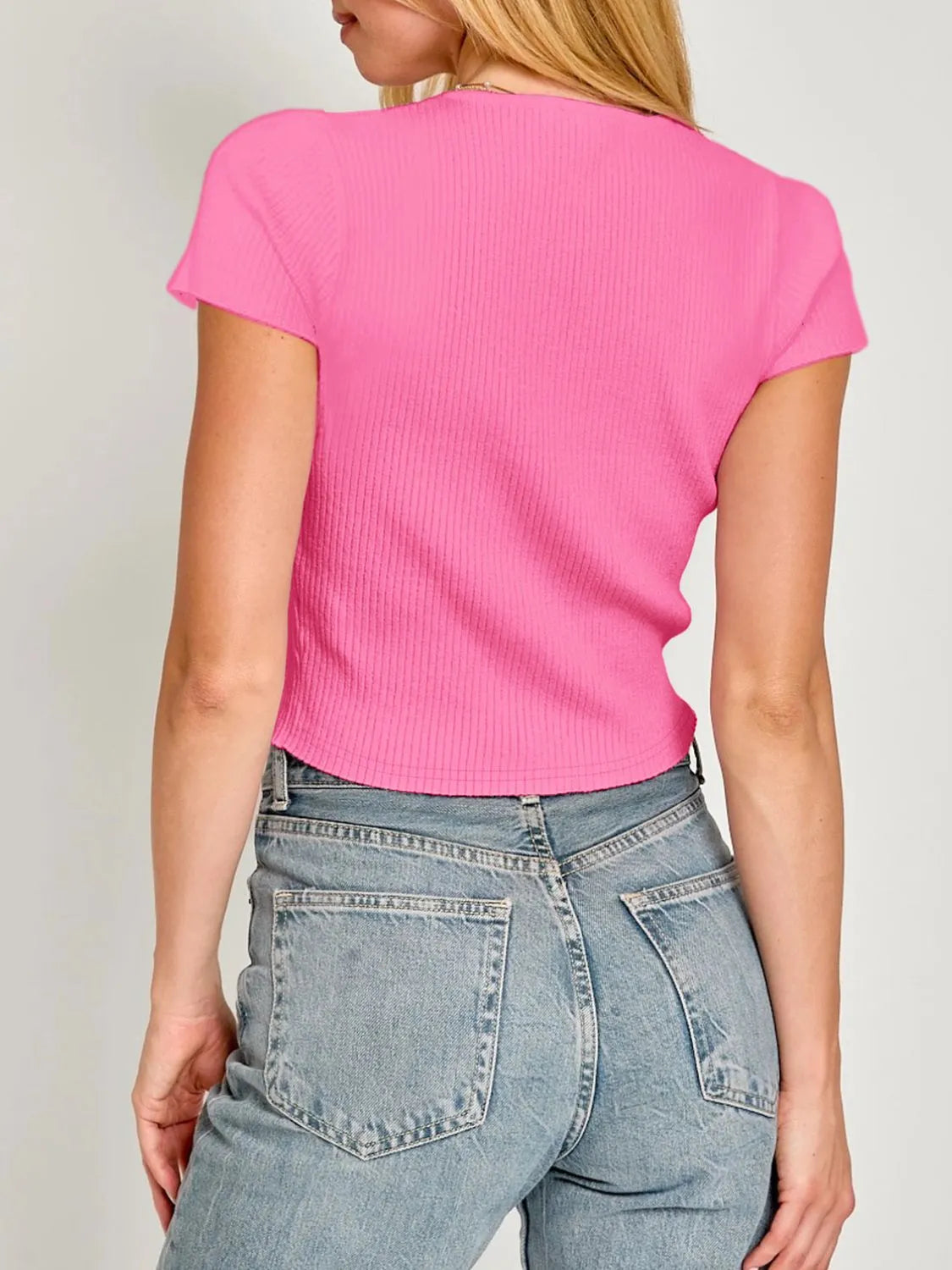 Bow Round Neck Short Sleeve T-Shirt OutfitFlow