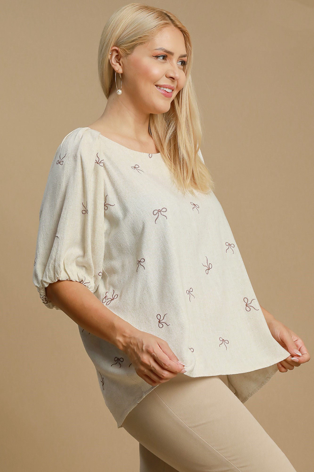 Umgee Full Size Linen Blend Ribbon Embroidered Top Plus Size OutfitFlow