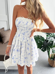 Lace Up Back Strapless Floral Mini Dress OutfitFlow