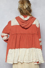 POL Raw Hem Color Block Hooded Jacket OutfitFlow