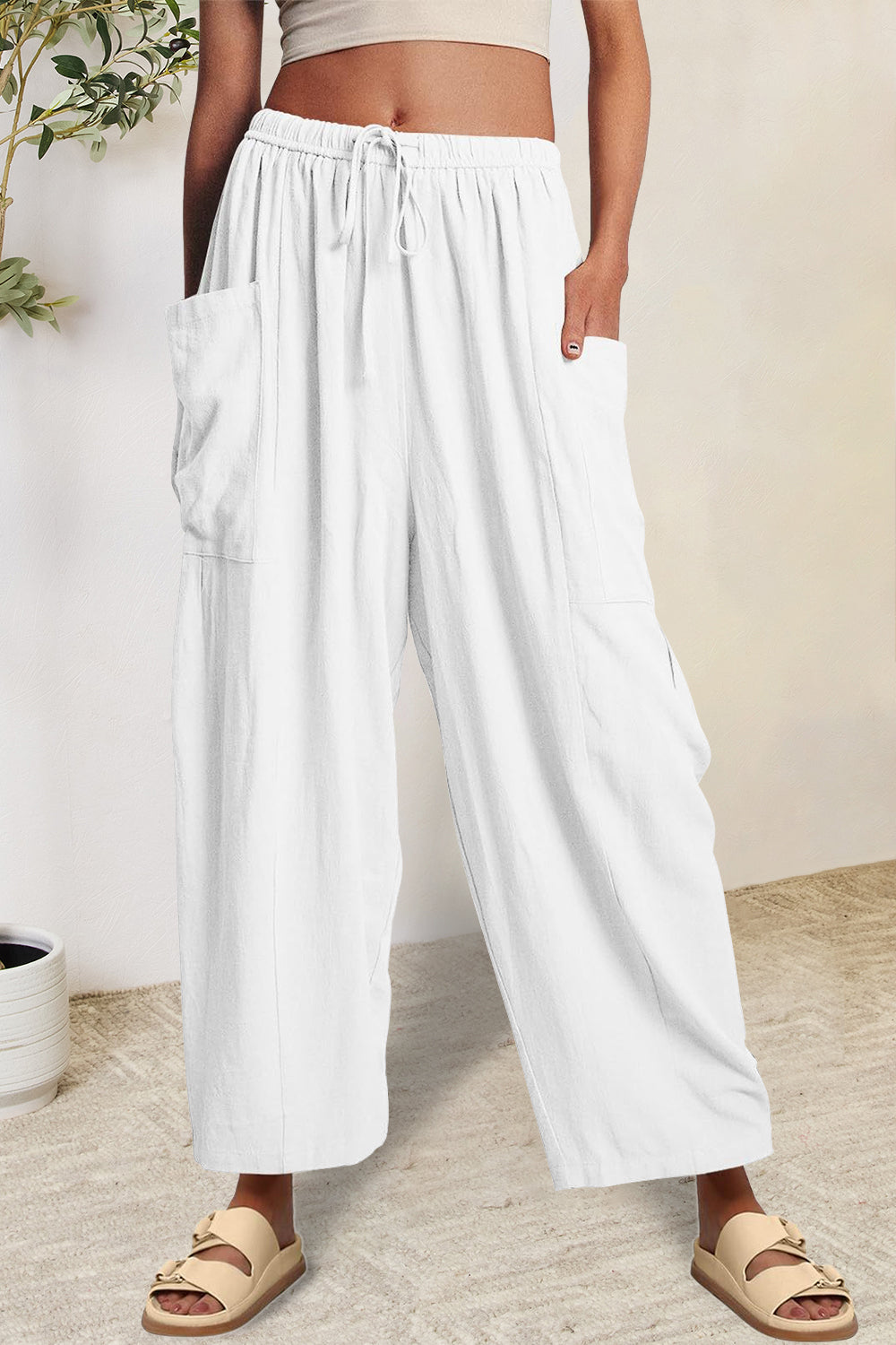 Outfit Flow - Full Size Pocketed Drawstring Wide Leg Pants