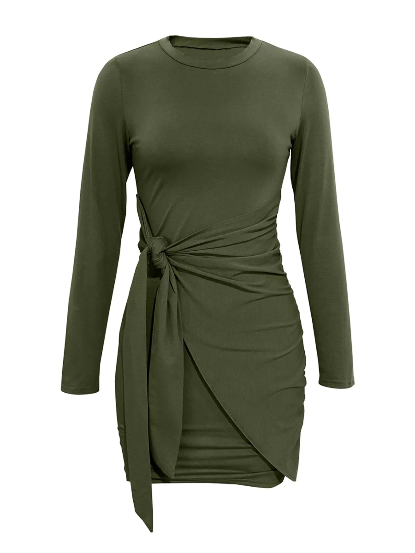 Round Neck Long Sleeve Bodycon Dress OutfitFlow