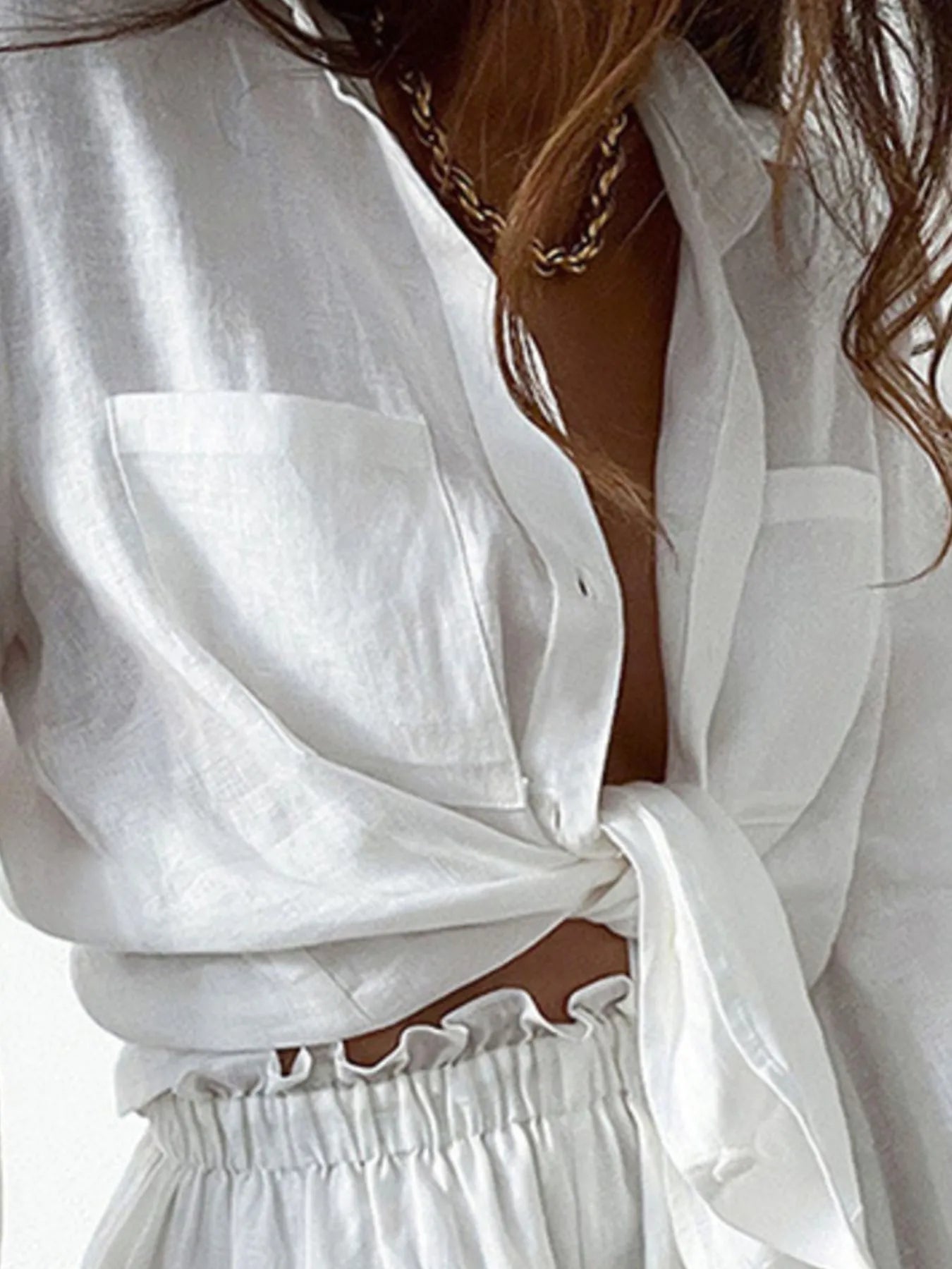 Full Size Button Up Balloon Sleeve Top and Shorts Set Plus Size OutfitFlow