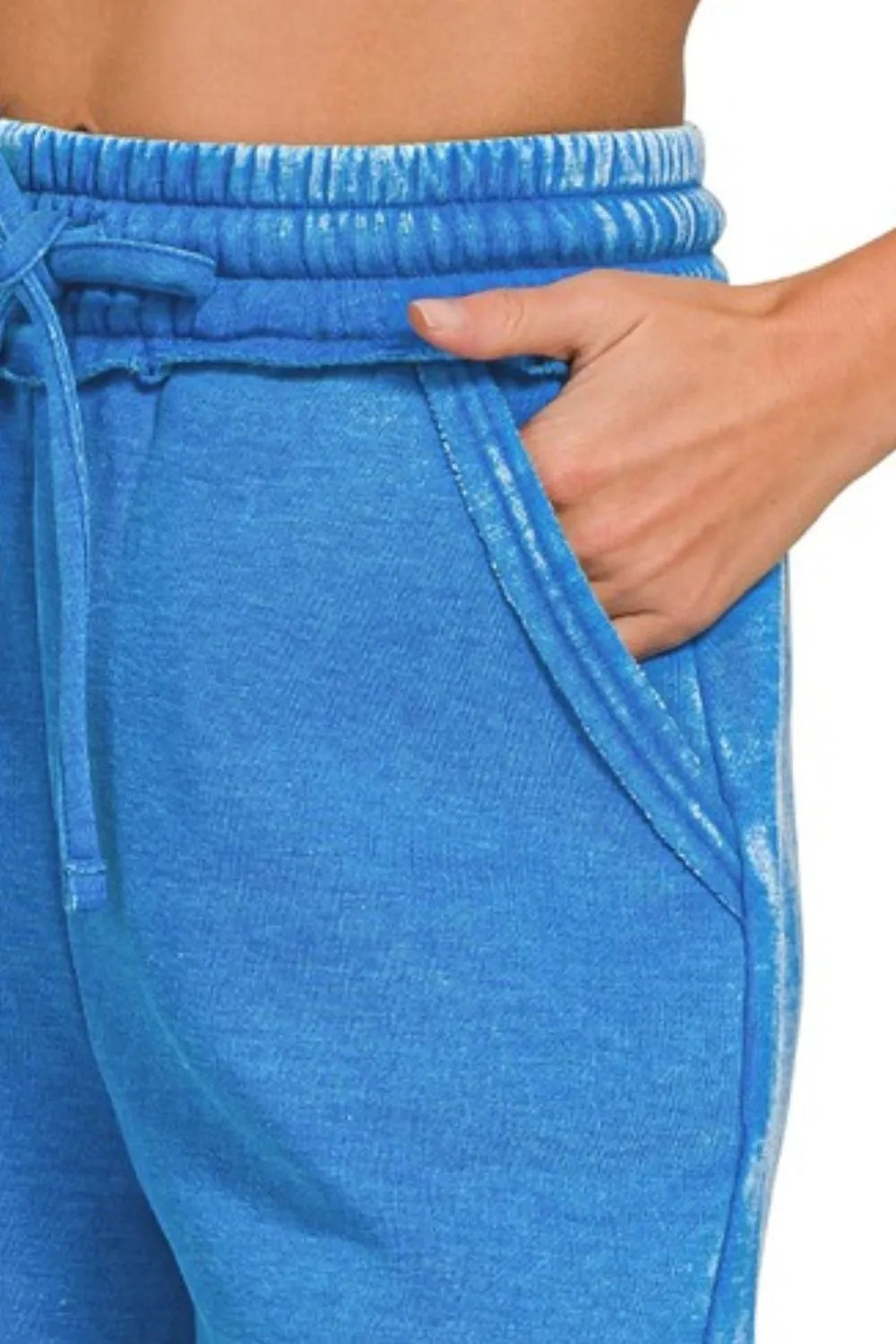 Zenana Acid Wash Fleece Drawstring Shorts With Pockets OutfitFlow
