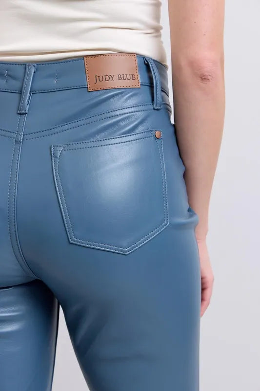 Judy Blue Full Size High Waist Tummy Control Faux Leather Bootcut Pants Plus Size OutfitFlow