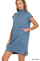 Zenana Textured Knit Jacquard Quarter Zipper Mini Dress OutfitFlow