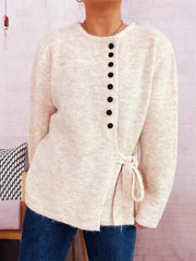 Button-Front Side-Tie Sweater OutfitFlow