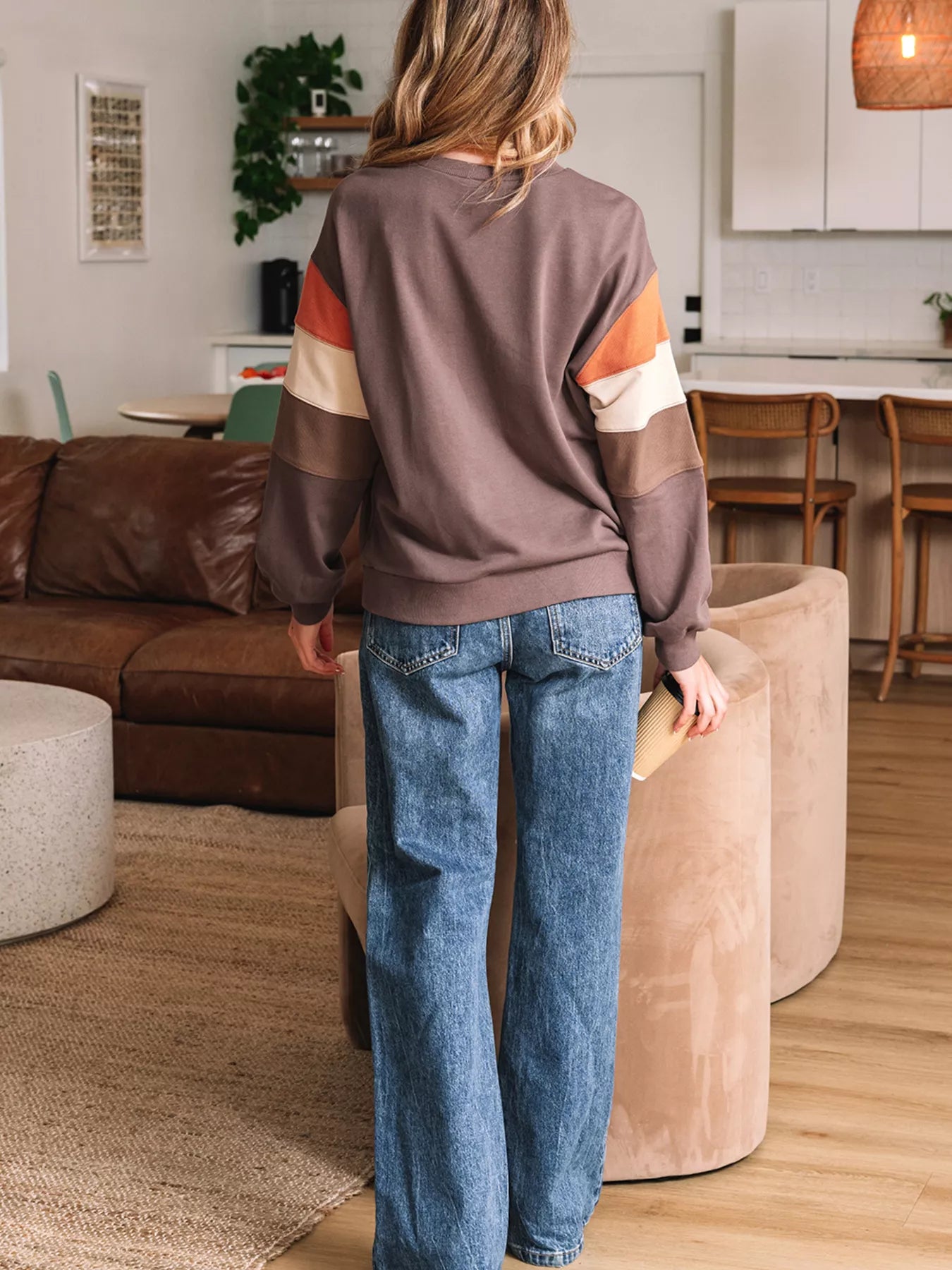 Sequin Bow Pumpkin Round Neck Sweatshirt OutfitFlow