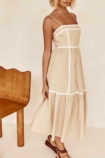 Contrast Trim Square Neck Midi Cami Dress OutfitFlow