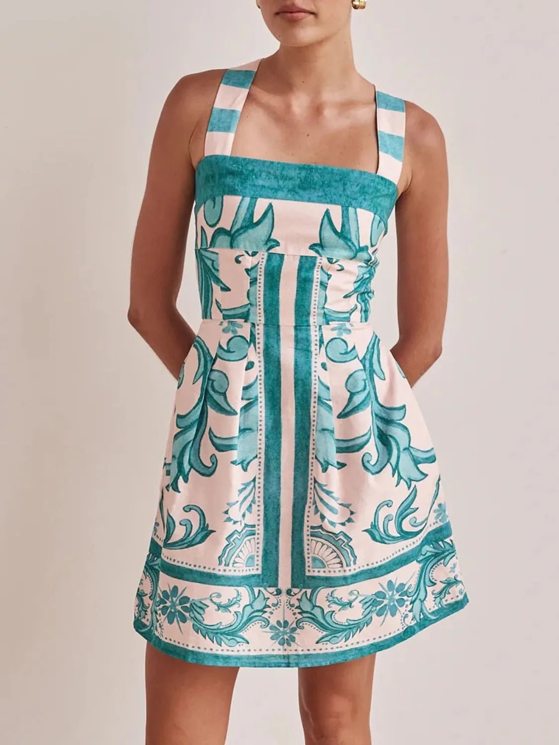 Printed Square Neck Midi Dress OutfitFlow
