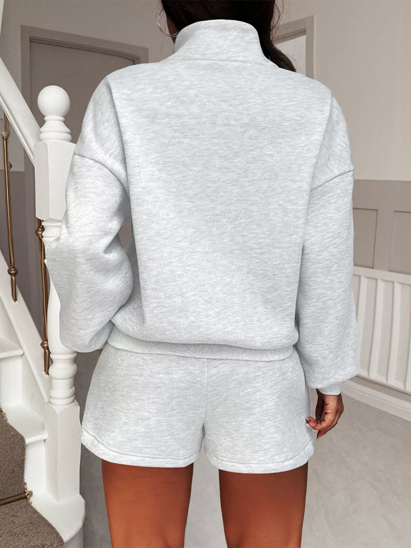 Casual Dropped Shoulder Sweatshirt and Shorts Set OutfitFlow
