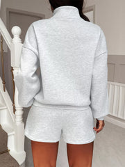 Casual Dropped Shoulder Sweatshirt and Shorts Set OutfitFlow