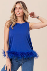 BiBi French Terry Faux Feather Bottom Back Tied Top OutfitFlow