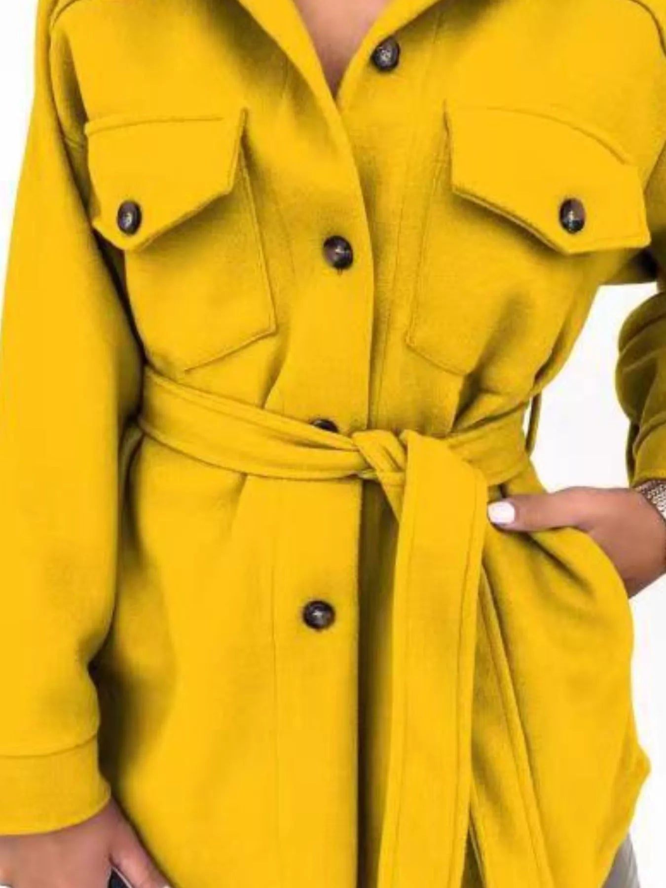 Button-Down Tie Waist Coat OutfitFlow