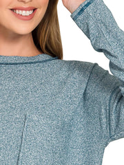 Zenana Soft Melange Hacci Round-Neck Long Sleeve T-Shirt OutfitFlow