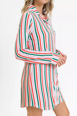 Striped Button Front Long Sleeve Shirt Dress OutfitFlow