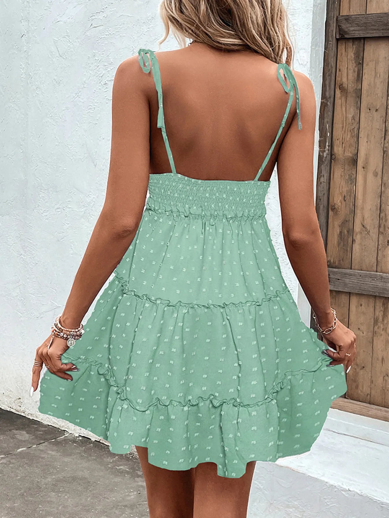 Frill Tiered Swiss Dot Cami Dress OutfitFlow