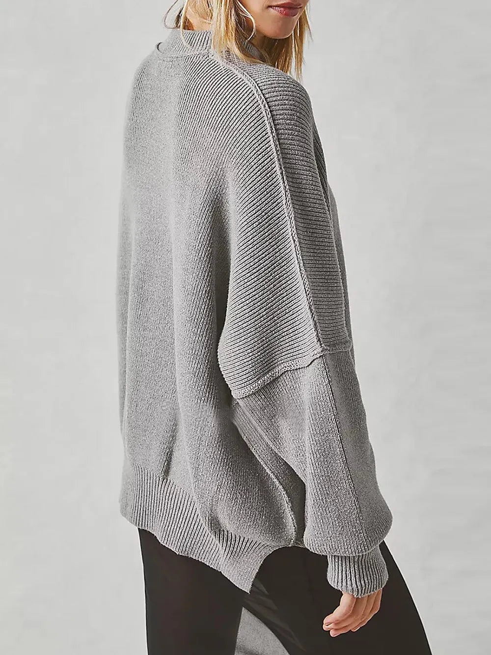 Round Neck Long Sleeve Sweater Dark Gray OutfitFlow