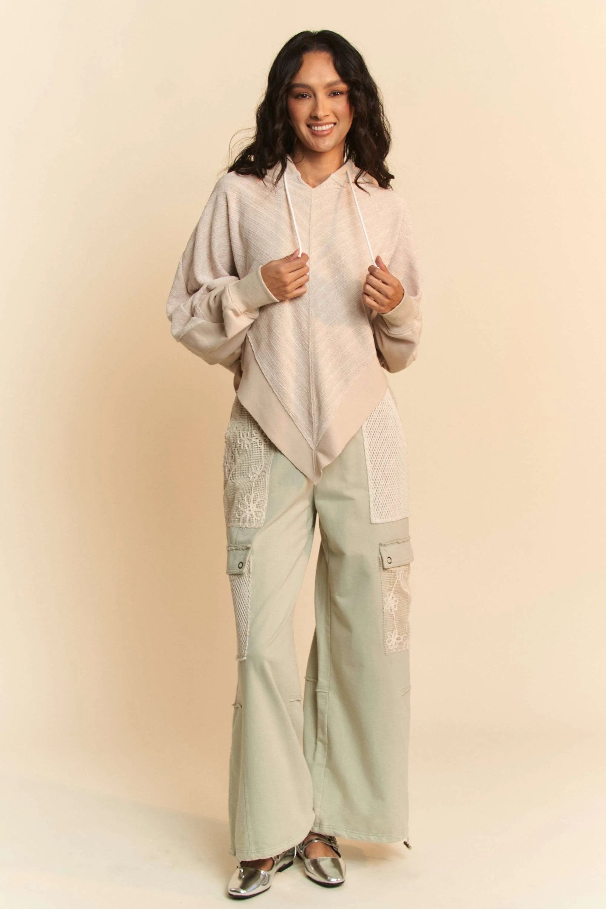 Davi & Dani Lace Patchwork Bottom Opening Adjustable Pants OutfitFlow