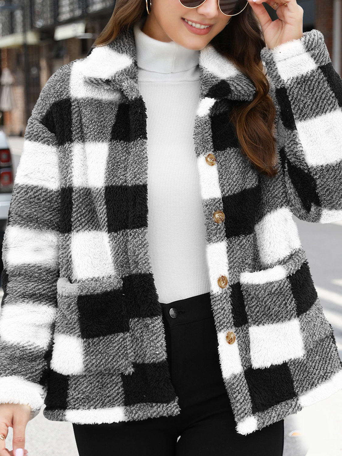 Outfit Flow - Button Up Drop Shoulder Fuzzy Jacket