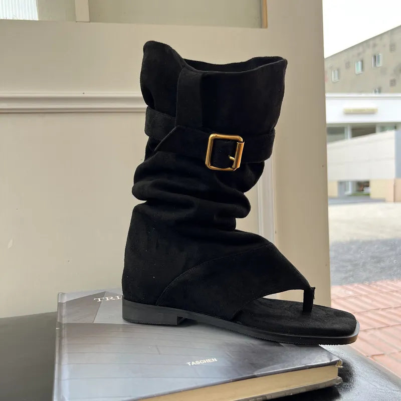 Toe Post Block Heels Sandals Black OutfitFlow