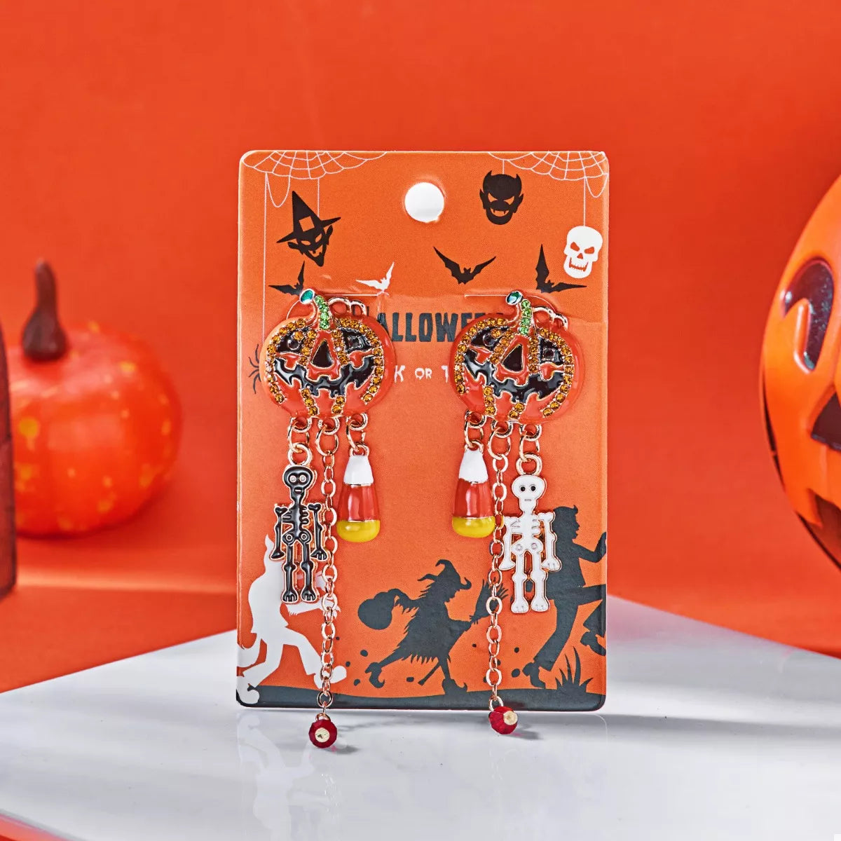 Halloween Pumpkin Drop Chain Earrings OutfitFlow
