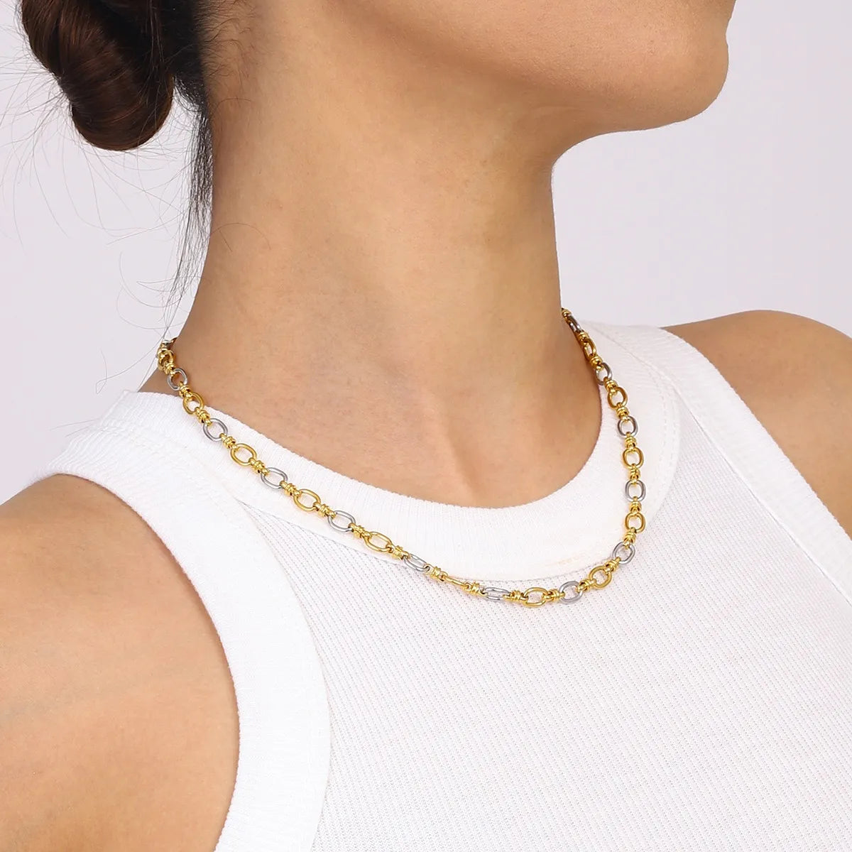 Two-Tone Chain Link Jewelry Set OutfitFlow