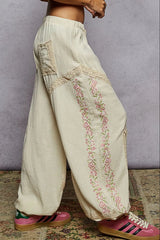 POL Floral Embroidered Drawstring Joggers with Lace Trim OutfitFlow