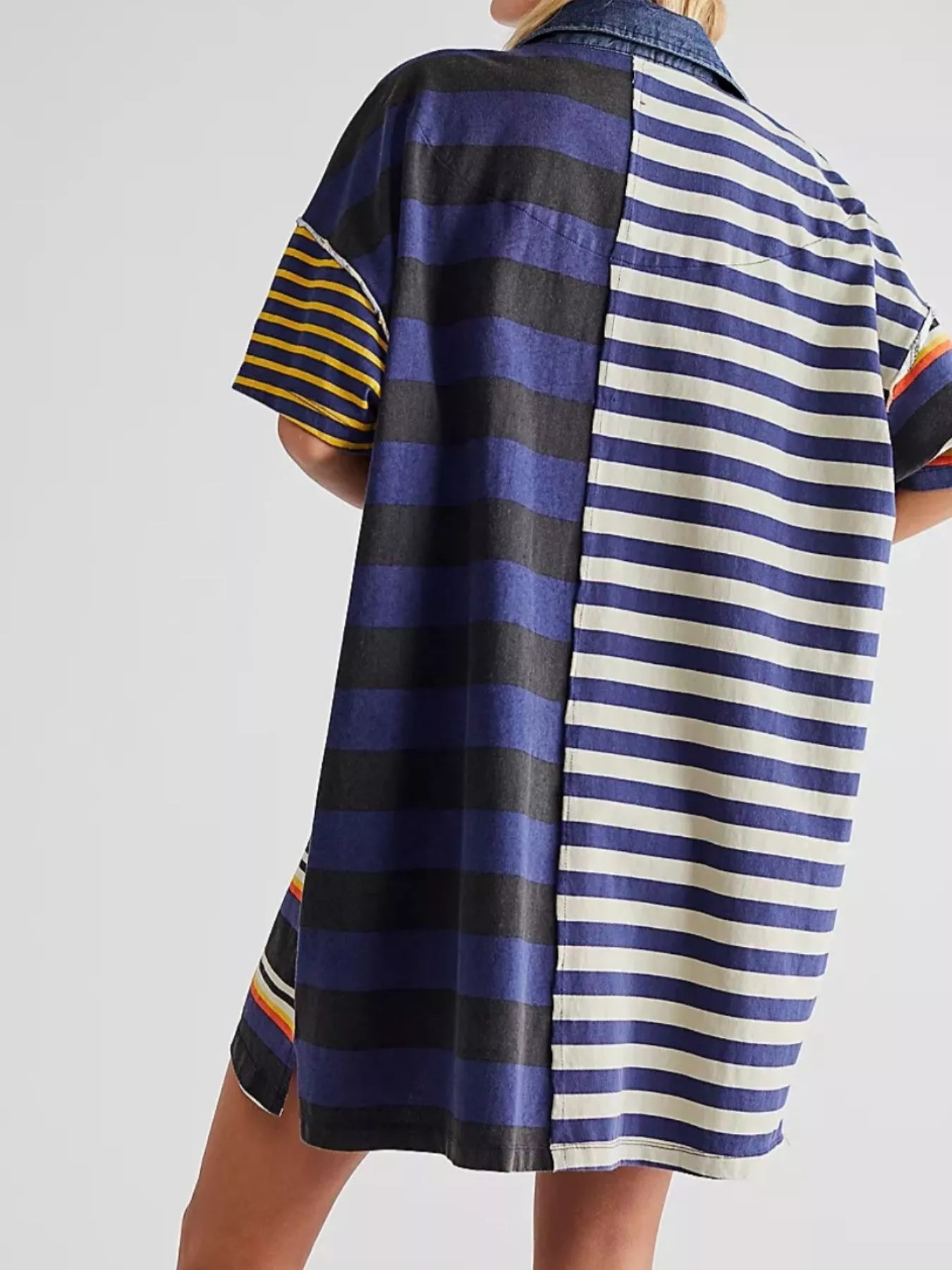 Striped Oversized Half Button Shirt Dress OutfitFlow