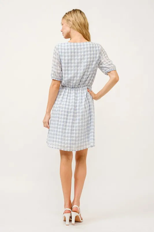 And The Why Puff Sleeve Ruched Button Front Gingham Dress OutfitFlow