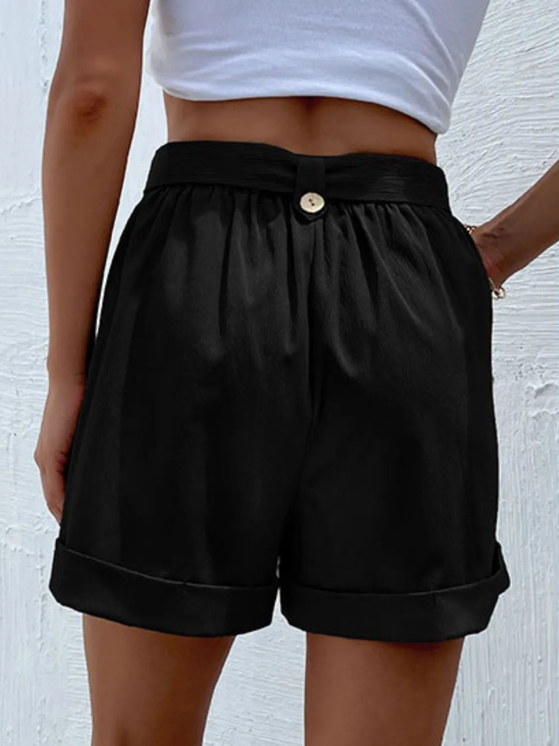 High-Waisted Pleated Shorts with Belt Detail OutfitFlow