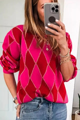 Argyle Pattern Long Sleeve Sweater OutfitFlow