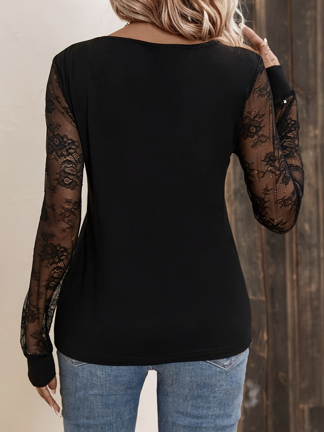 Outfit Flow - Lace Detail V-Neck Long Sleeve Top